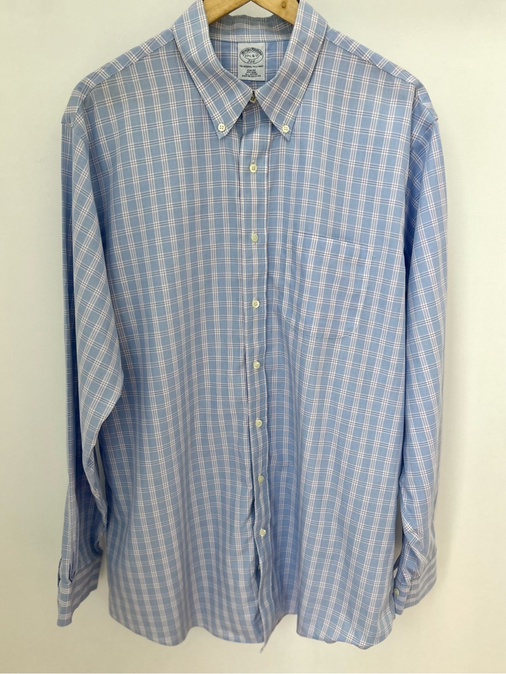 Title: Brooks Brothers 346 Slim Fit Non-Iron Blue Plaid Dress Shirt 100% Cotton